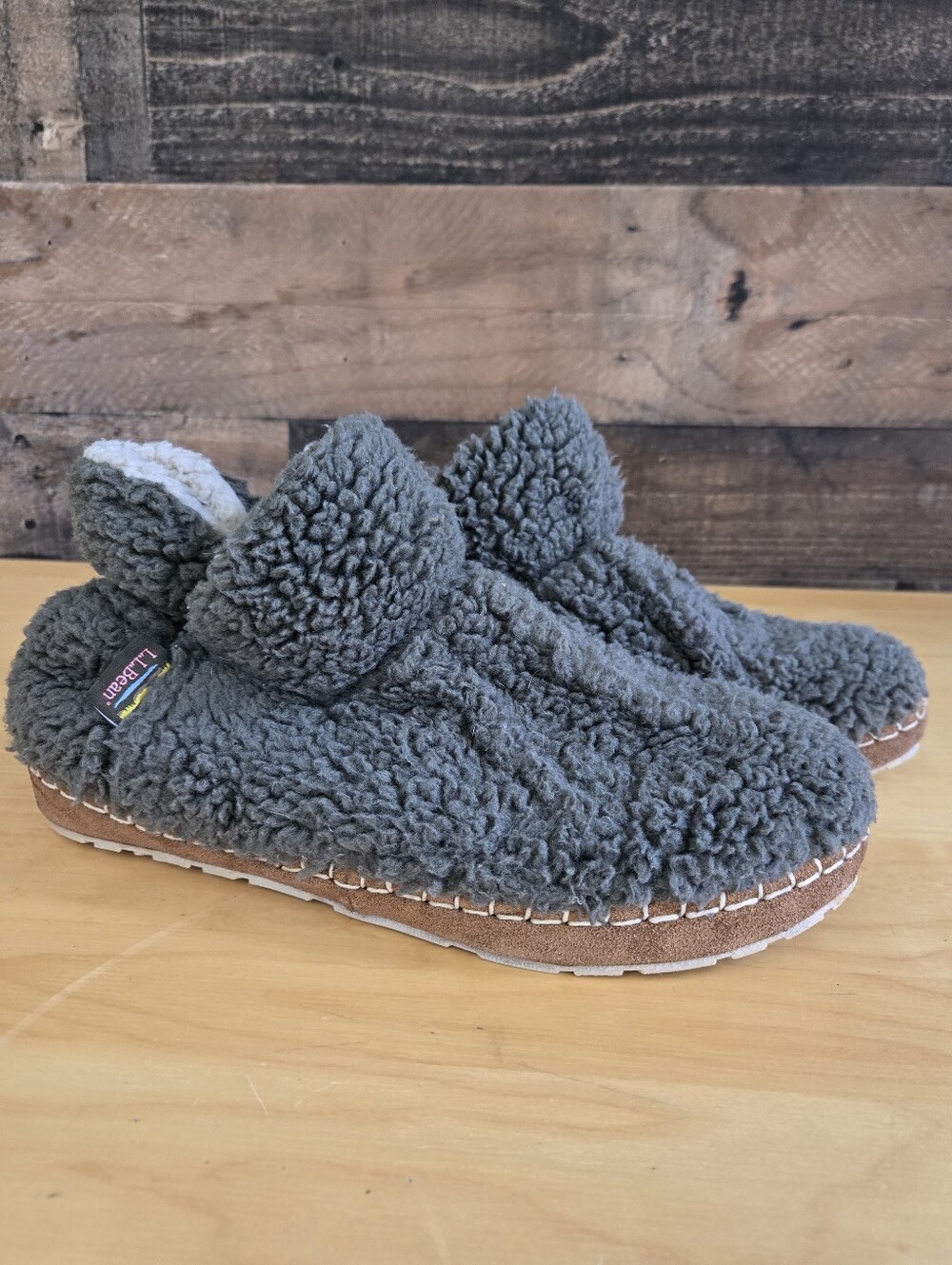LL Bean Women's 10 M Green Sherpa Fleece Indoor/Outdoor Slippers Booties